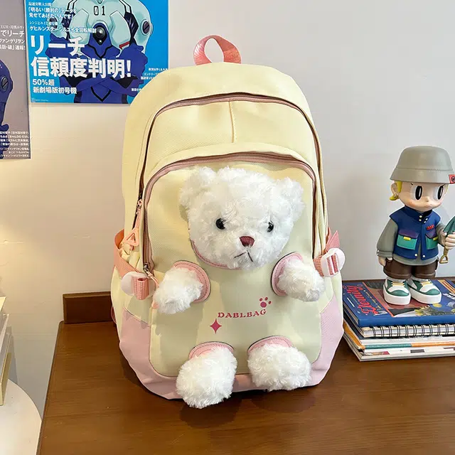 雅鹿 多巴胺毛绒小熊设计感百搭 尼龙 双肩包 女款 黄配粉/蓝色/黑色/黄配绿/绿色