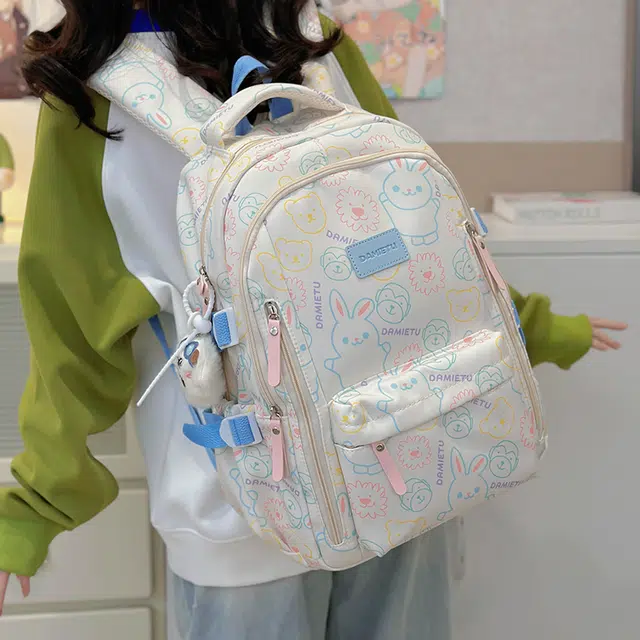 雅鹿 韩系卡通可爱动物印花学院风 尼龙 双肩包 男女同款情侣款 多色