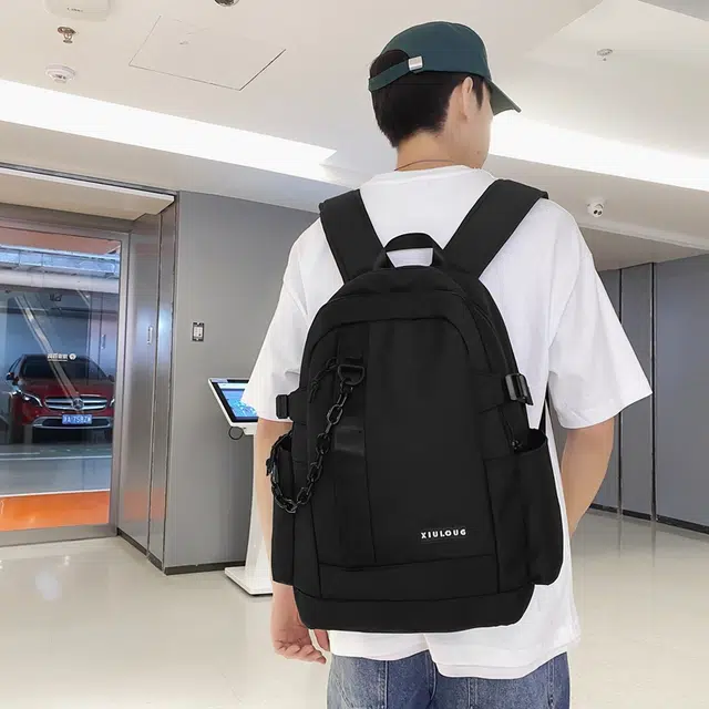 雅鹿 工装风撞色拼接链条初高中生大学生书包大容量轻便百搭运动旅行背包 尼龙 双肩包 常规 男女同款情侣款 白色/黑色/绿色/蓝色