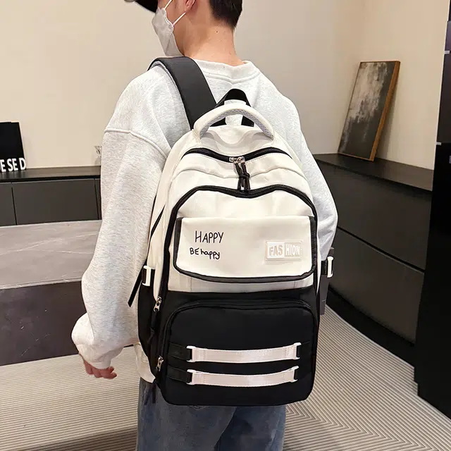 雅鹿 日韩系撞色多口袋学生书包大容量轻便潮流百搭旅行电脑 牛津布 背包双肩包 男女同款情侣款 黑色/紫色/卡其色/蓝色/绿色/粉色
