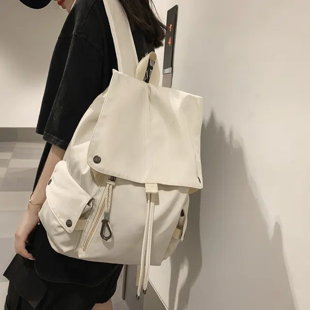 雅鹿 日韩纯色极简工装风初高中大学生轻便百搭 尼龙 书包背包双肩包 男女同款情侣款 白色/黑色/红色/蓝色
