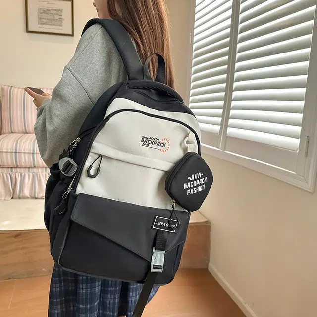 雅鹿 春夏多巴胺撞色复古百搭学院简约百搭 尼龙 双肩包 女款 黑色/粉色/卡其/米白/绿色/红色