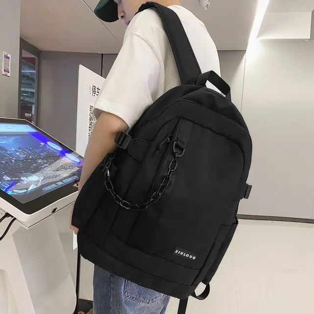 雅鹿 工装风撞色拼接链条初高中生大学生书包大容量轻便百搭运动旅行背包 尼龙 双肩包 常规 男女同款情侣款 白色/黑色/绿色/蓝色