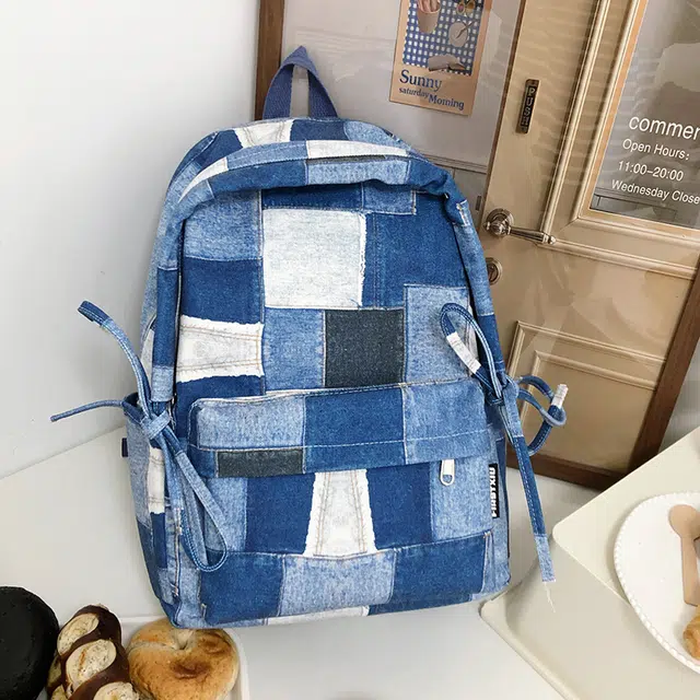 雅鹿 美式潮酷复古做旧牛仔个性印花初高中大学生书包小众不撞款百搭运动电脑背包 尼龙 双肩包 常规 男女同款情侣款 格子/星星