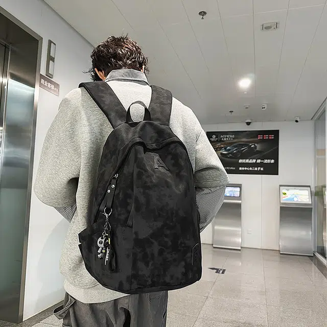 雅鹿 纯色扎染轻便旅行背包大容量初中高中大学生书包休闲百搭耐脏耐磨电脑包 尼龙 双肩包 男女同款情侣款 黑色/白色/绿色/红色