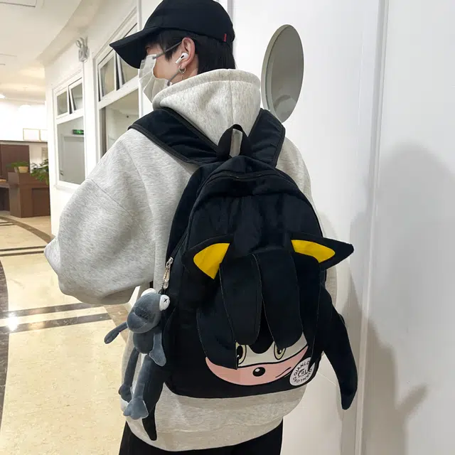 雅鹿 索尼克毛茸卡通初高中学生上课书包大容量简约休闲百搭轻便旅行电脑背包 毛绒 双肩包 男女同款情侣款 黑色/红色/紫色/蓝色