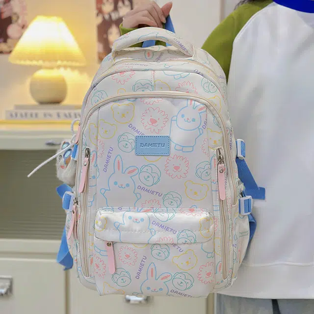 雅鹿 韩系卡通可爱动物印花学院风 尼龙 双肩包 男女同款情侣款 多色