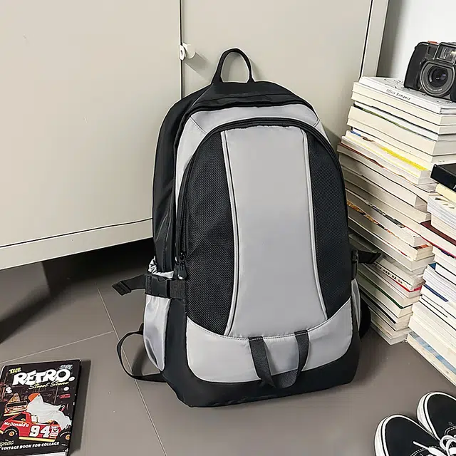 雅鹿 撞色大容量防泼水轻便百搭 尼龙 双肩包 男女同款情侣款 黑配灰/白色/灰色/黑色
