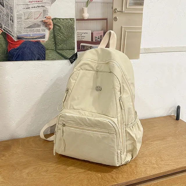 雅鹿 春夏日纯色多口袋高中大学生上课书包简约百搭休闲旅行运动户外电脑背包 尼龙 双肩包 常规 男女同款情侣款 白色/黑色/绿色