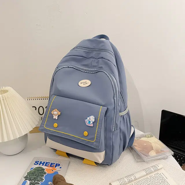 雅鹿 春夏撞色校园风学生日系可爱卡通书包森系少女多口袋 尼龙 双肩包 常规 男女同款情侣款 蓝色/浅绿/黑色/粉色
