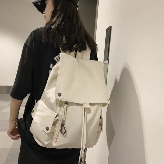 雅鹿 日韩纯色极简工装风初高中大学生轻便百搭 尼龙 书包背包双肩包 男女同款情侣款 白色/黑色/红色/蓝色