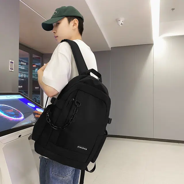 雅鹿 工装风撞色拼接链条初高中生大学生书包大容量轻便百搭运动旅行背包 尼龙 双肩包 常规 男女同款情侣款 白色/黑色/绿色/蓝色