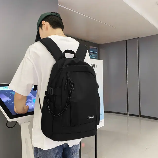 雅鹿 工装风撞色拼接链条初高中生大学生书包大容量轻便百搭运动旅行背包 尼龙 双肩包 常规 男女同款情侣款 白色/黑色/绿色/蓝色