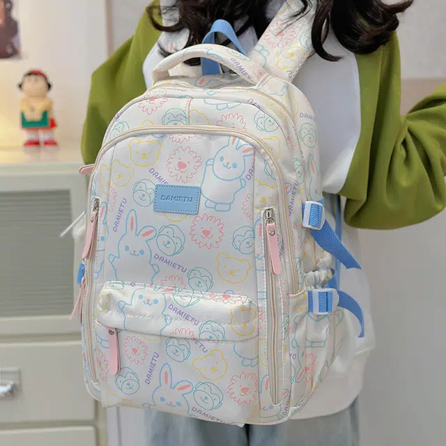 雅鹿 韩系卡通可爱动物印花学院风 尼龙 双肩包 男女同款情侣款 多色