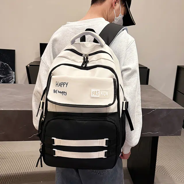 雅鹿 日韩系撞色多口袋学生书包大容量轻便潮流百搭旅行电脑 牛津布 背包双肩包 男女同款情侣款 黑色/紫色/卡其色/蓝色/绿色/粉色
