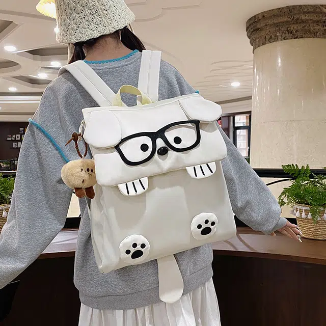 雅鹿 卡通小狗初高中生高颜值 布 背包双肩包 男女同款情侣款 白色/卡其/黑色