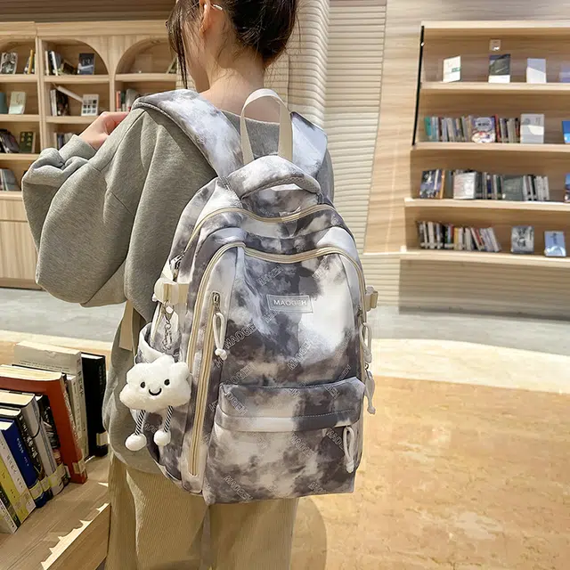雅鹿 韩系扎染初中生大学生百搭 尼龙 书包背包双肩包 男女同款情侣款 多色