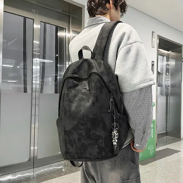 雅鹿 纯色扎染轻便旅行背包大容量初中高中大学生书包休闲百搭耐脏耐磨电脑包 尼龙 双肩包 男女同款情侣款 黑色/白色/绿色/红色