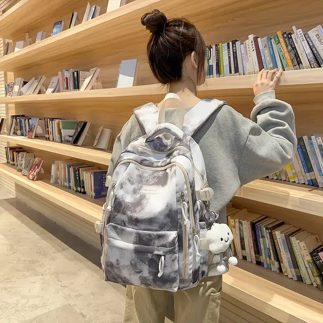 雅鹿 韩系扎染初中生大学生百搭 尼龙 书包背包双肩包 男女同款情侣款 多色