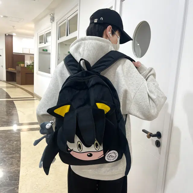 雅鹿 索尼克毛茸卡通初高中学生上课书包大容量简约休闲百搭轻便旅行电脑背包 毛绒 双肩包 男女同款情侣款 黑色/红色/紫色/蓝色
