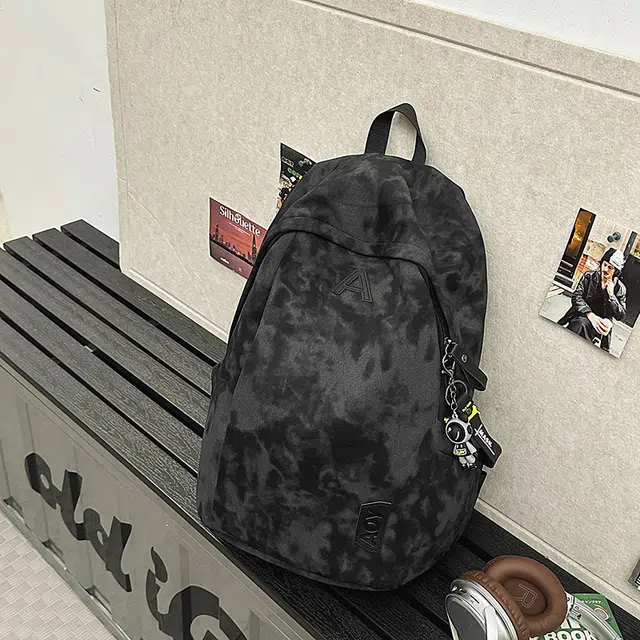 雅鹿 纯色扎染轻便旅行背包大容量初中高中大学生书包休闲百搭耐脏耐磨电脑包 尼龙 双肩包 男女同款情侣款 黑色/白色/绿色/红色