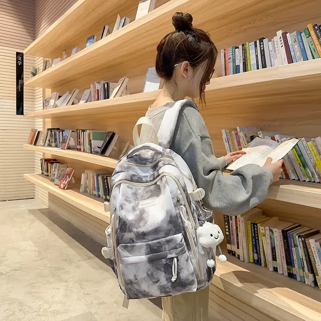 雅鹿 韩系扎染初中生大学生百搭 尼龙 书包背包双肩包 男女同款情侣款 多色