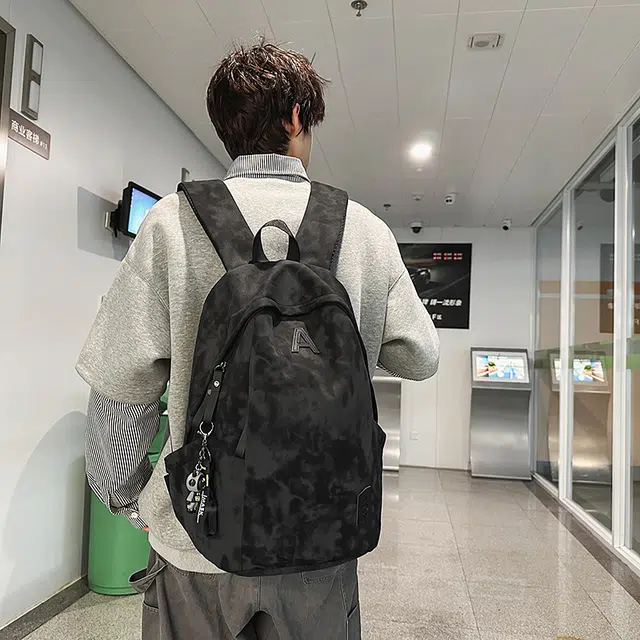 雅鹿 纯色扎染轻便旅行背包大容量初中高中大学生书包休闲百搭耐脏耐磨电脑包 尼龙 双肩包 男女同款情侣款 黑色/白色/绿色/红色