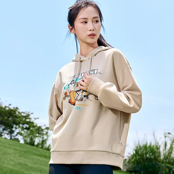 乔丹 质燥 运动生活系列 卡通字母印花宽松百搭连帽卫衣 女款 果仁色