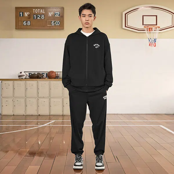 乔丹 学院风柔软舒适宽松束脚纯色针织运动裤 男款 黑色