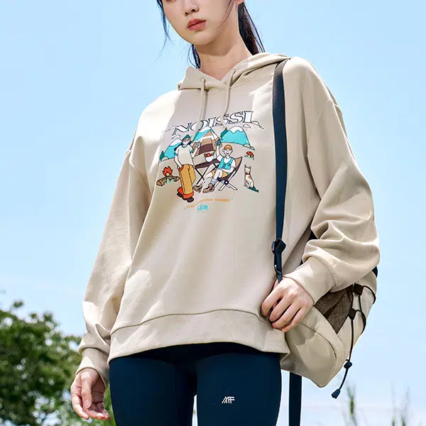 乔丹 质燥 运动生活系列 卡通字母印花宽松百搭连帽卫衣 女款 果仁色