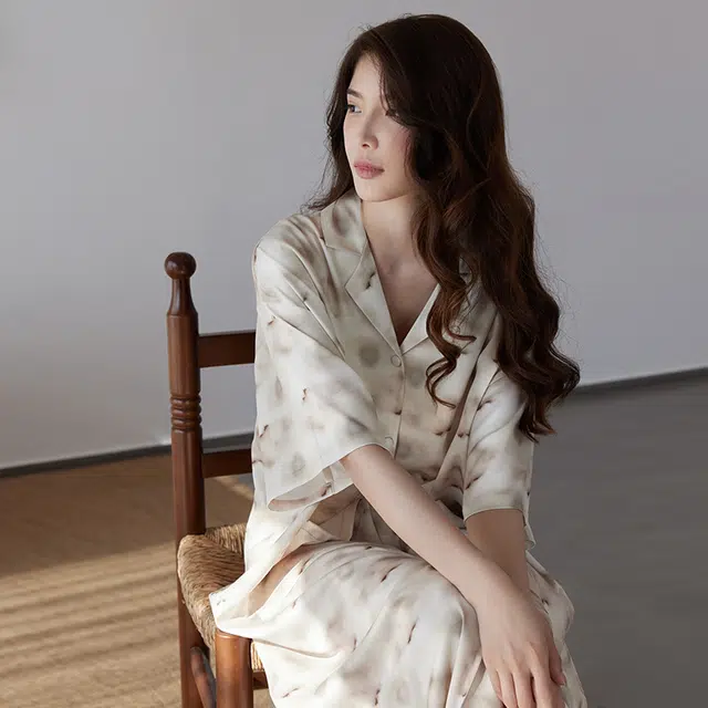 美腾 冰丝凉感家居服短袖中长款睡裙 女款 茶色