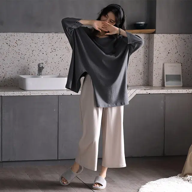 美腾 睡衣女春秋季夏款宽松休闲九分袖家居服套装韩版纯棉全棉可外穿 家居套装 女款