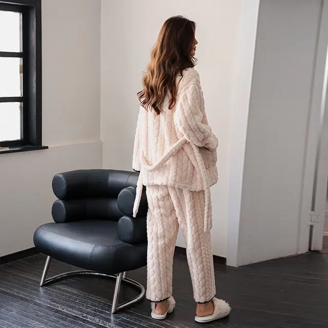 美腾 珊瑚绒睡衣女士冬季开衫加厚加绒家居服法兰绒保暖套装可外穿 家居套装 女款