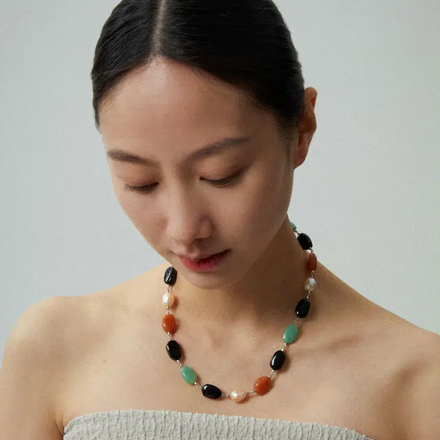 素觉 小众设计彩色 锁骨链 玛瑙 玉石项链 女款 礼盒装