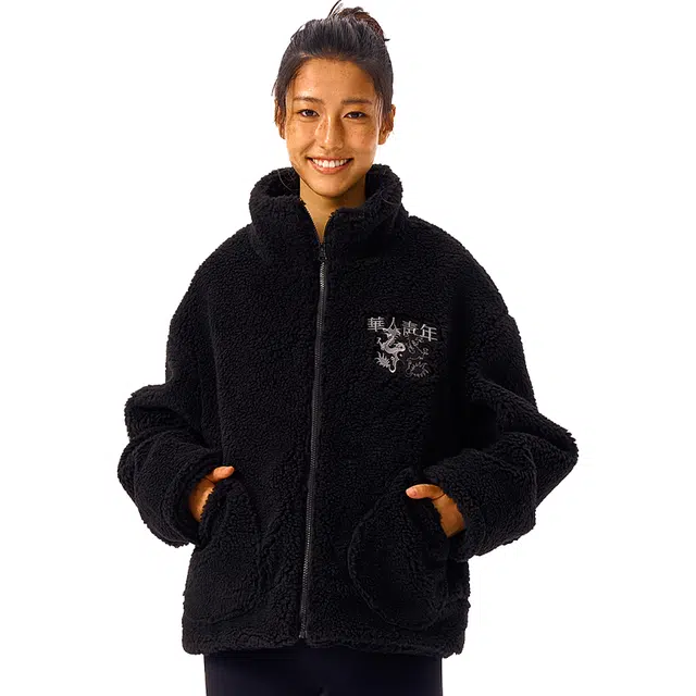 华人青年 摇粒绒绣章刺绣宽松立领绒感外套 男女同款