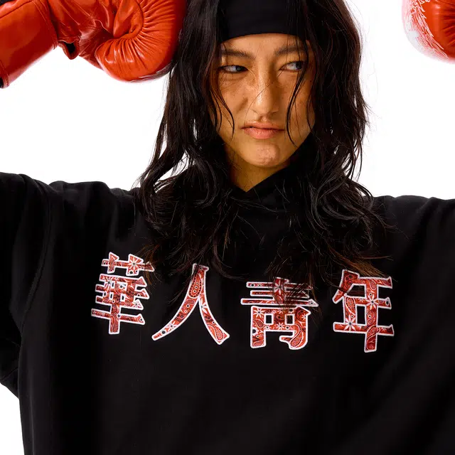华人青年 腰果花贴布绣连帽套头卫衣 男女同款