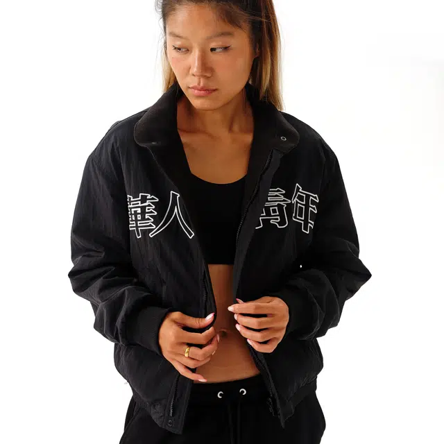 华人青年 两面穿绒里运动秋冬外套宽松立领夹克 男女同款