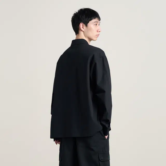 华人青年 龙标工装纯色宽松长袖衬衫 男女同款
