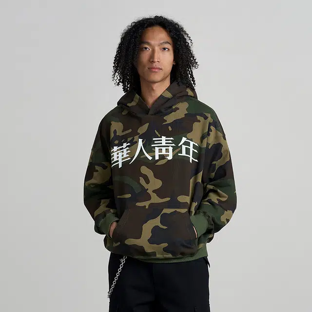 华人青年 基础系列 迷彩青龙纯棉连帽卫衣 男女同款 迷彩