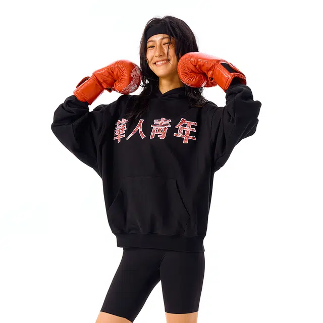 华人青年 腰果花贴布绣连帽套头卫衣 男女同款