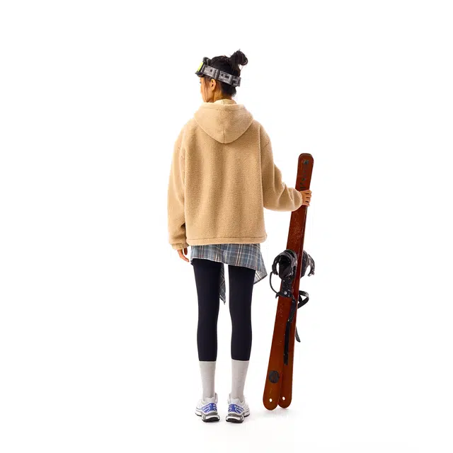华人青年 贴标绒面宽松连帽卫衣绒感外套 男女同款