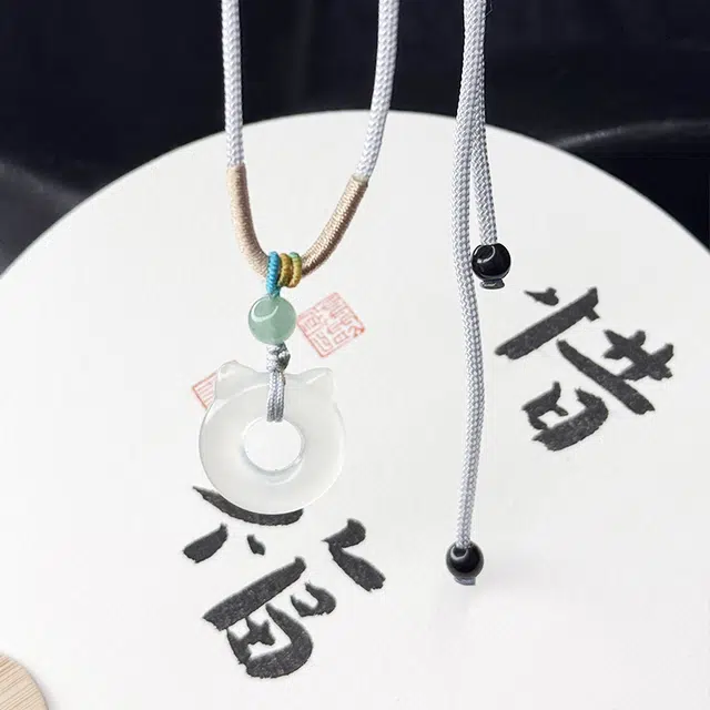 乃瑭 【吃定你了】天生一对猫耳朵猫头骨头 高品质新中式 浪漫甜蜜小众创意百搭 岫玉 项链 男女同款情侣款