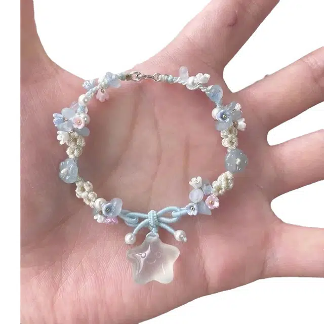 乃瑭 奶蓝色冰透星星 简约小众设计感百搭 精致显白可爱甜美青春氛围感 树脂 手链 男女同款情侣款