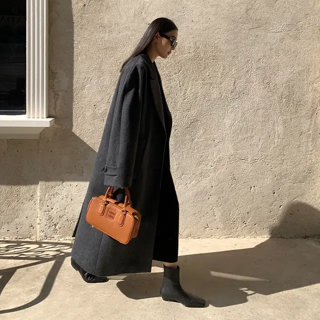 周淼 质感牛角扣 宽松大版型格子绵羊毛呢子大衣 女款