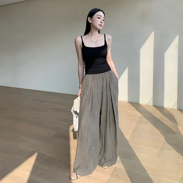 周淼 高腰纯色阔腿休闲裤 女款