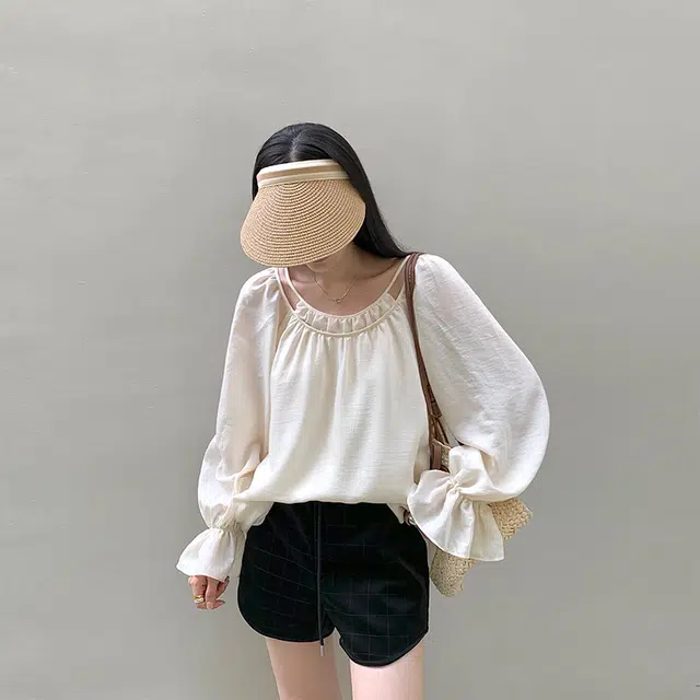 周淼 纯色格子绗线抽绳系带休闲短裤 女款