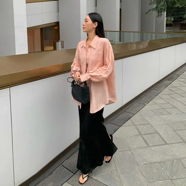 周淼 纯色中腰侧抽褶开叉休闲长裙 女款