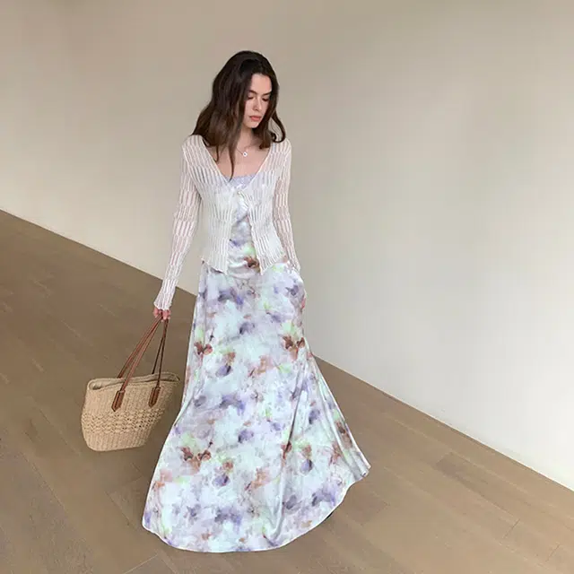 周淼 定染蕾丝花边修身收腰立体印花吊带连衣裙 女款