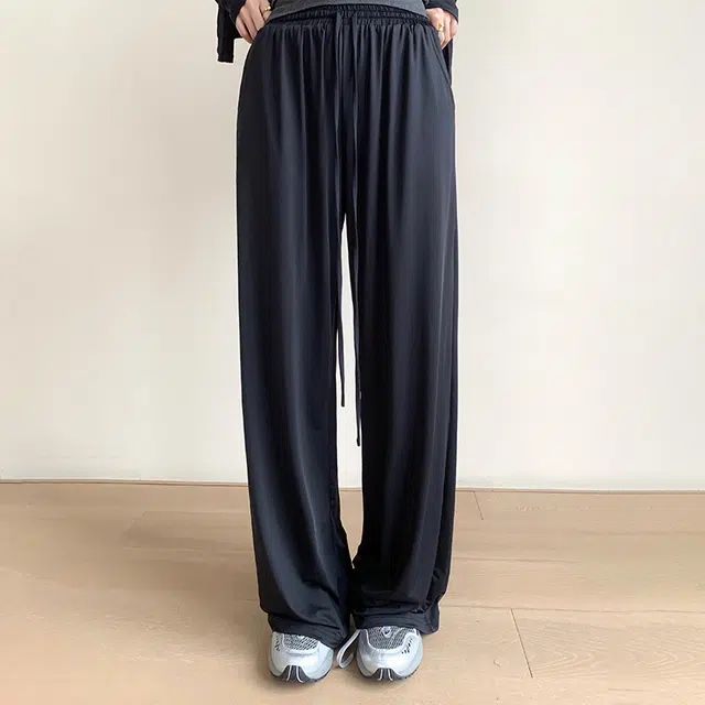 周淼 纯色简约松紧休闲裤 女款 经典黑