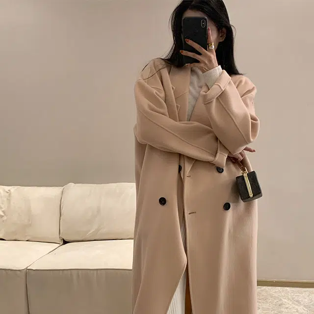 周淼 重磅兔丝绒白月光羊毛宽松毛呢风衣 女款